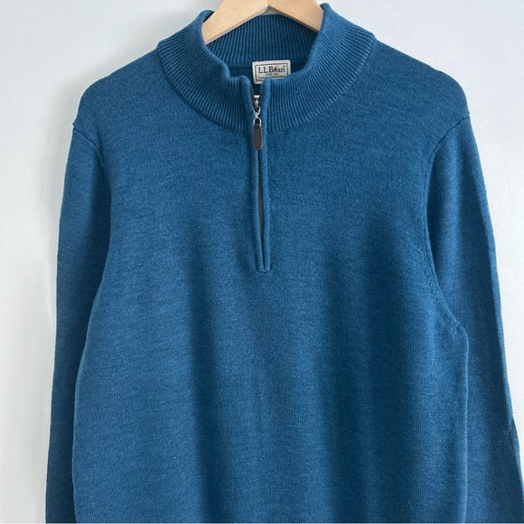 L.L. Bean Other - L.L. Bean Men's Teal Quarter Zip Sweater 100% Merino Wool